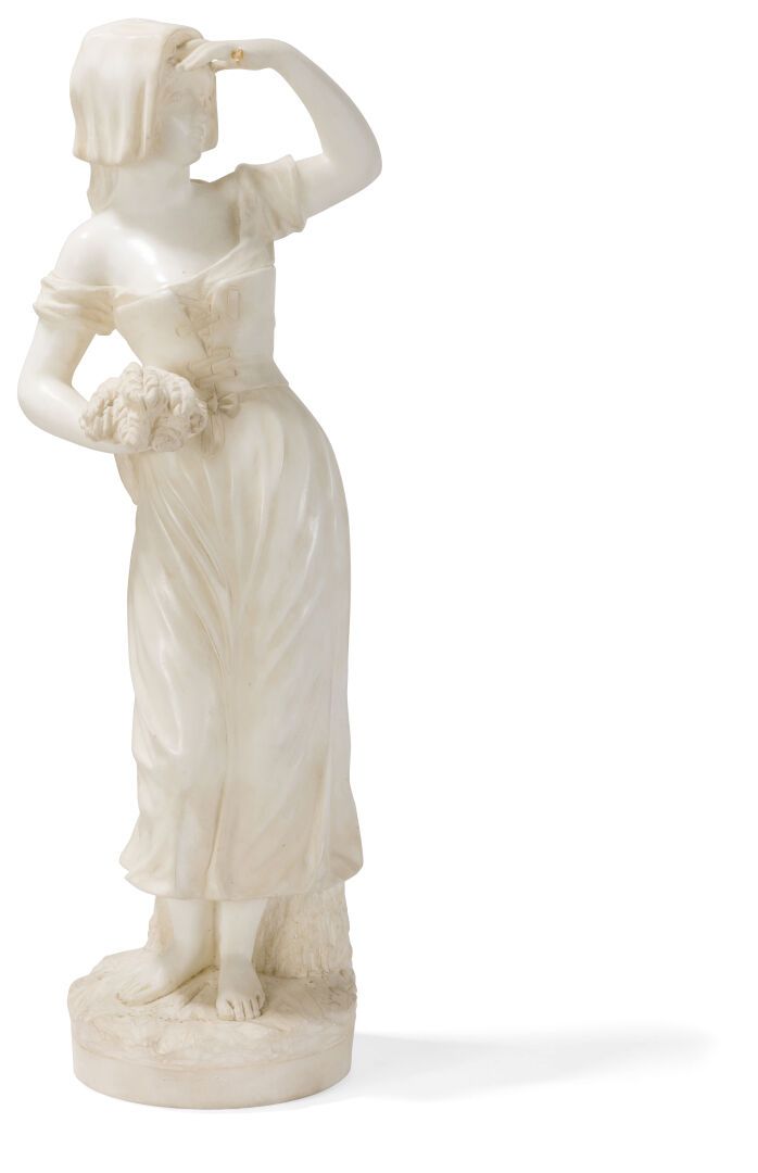 Null G. Lévy (XIXe-XXe siècle)
Paysanne aux fleurs 
Sculpture en albâtre
H. 40 c&hellip;