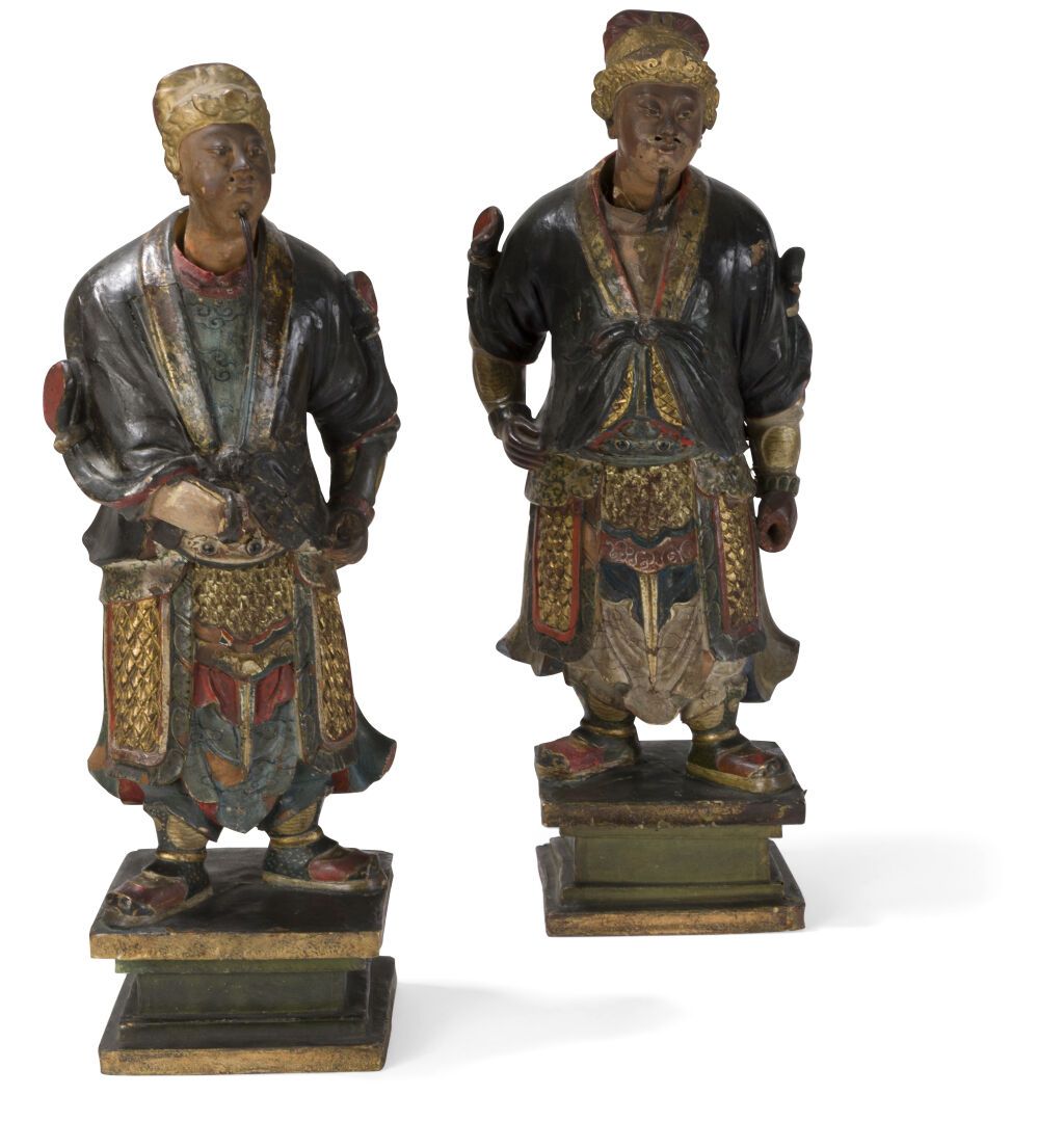 Null Pair of terracotta figures with movable heads, made in China for export. Th&hellip;