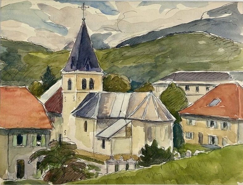 Null Albert COSTE (1896-1985) (attribué à)
Église de village
Plume et aquarelle &hellip;