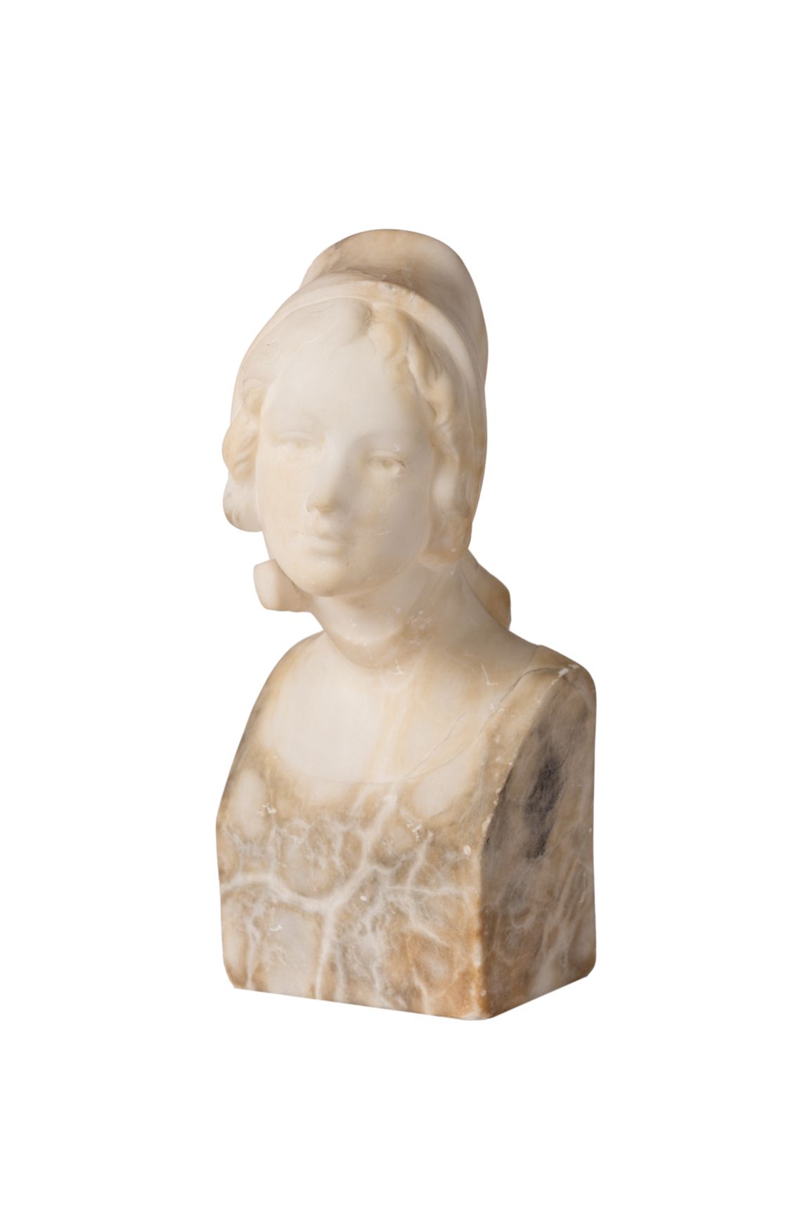 Null Délicat buste de dame en albâtre sculpté et poli. Signé de manière illisibl&hellip;
