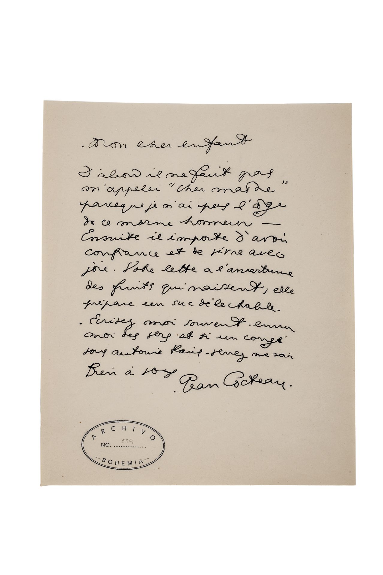 COCTEAU, JEAN (1889 - 1963) COCTEAU, Jean - Lettre manuscrite de l'artiste, sign&hellip;