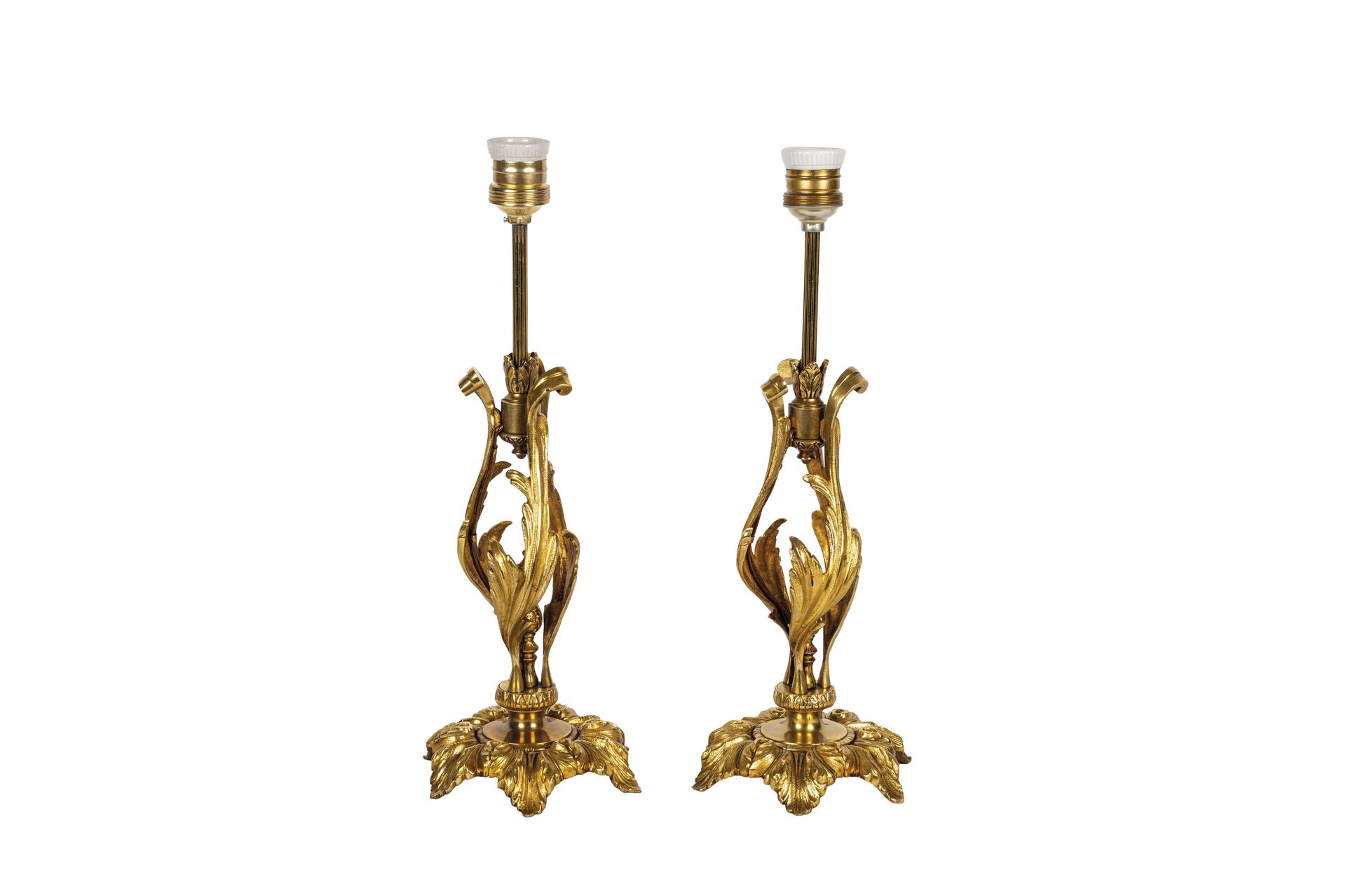 Null Paire de lampes de table de style Louis XV en bronze doré. Comme des acanth&hellip;