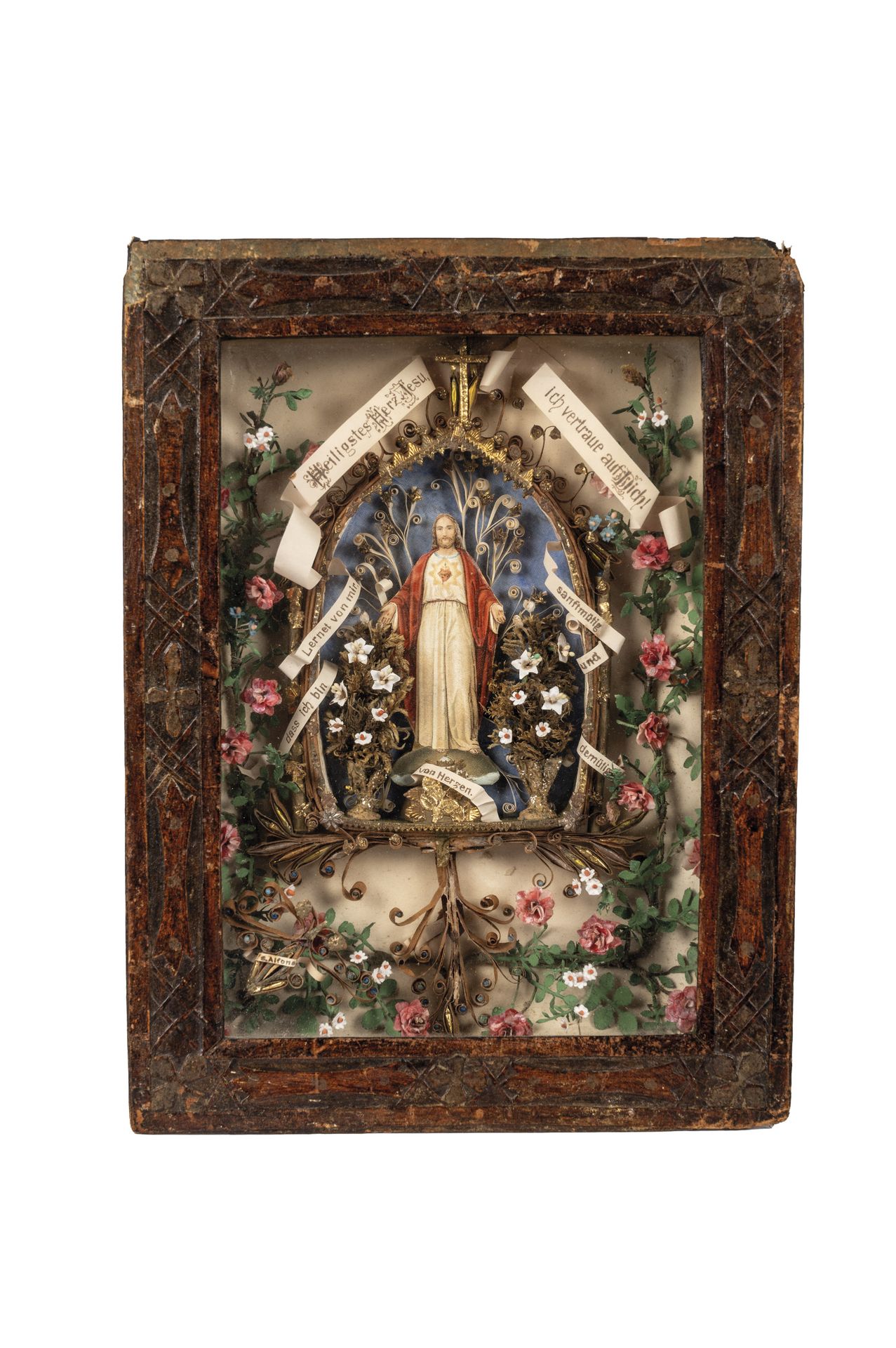 Null Reliquaire votif du Sacré-Cœur de Jésus sur papier lithographié et filigran&hellip;