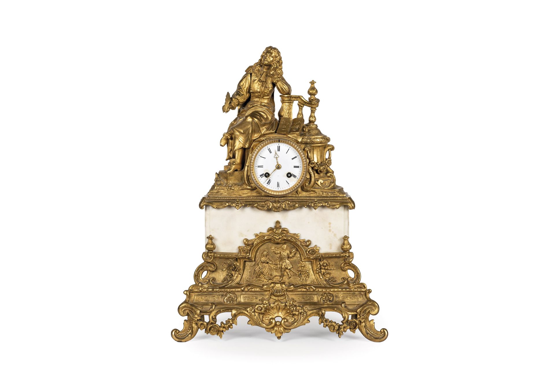 Null Pendule de table Luis Felipe en bronze doré au mercure et marbre blanc. Cad&hellip;