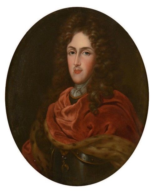 École FRANÇAISE vers 1700 
Portrait d'homme en habit brodé d'une cape rouge port&hellip;