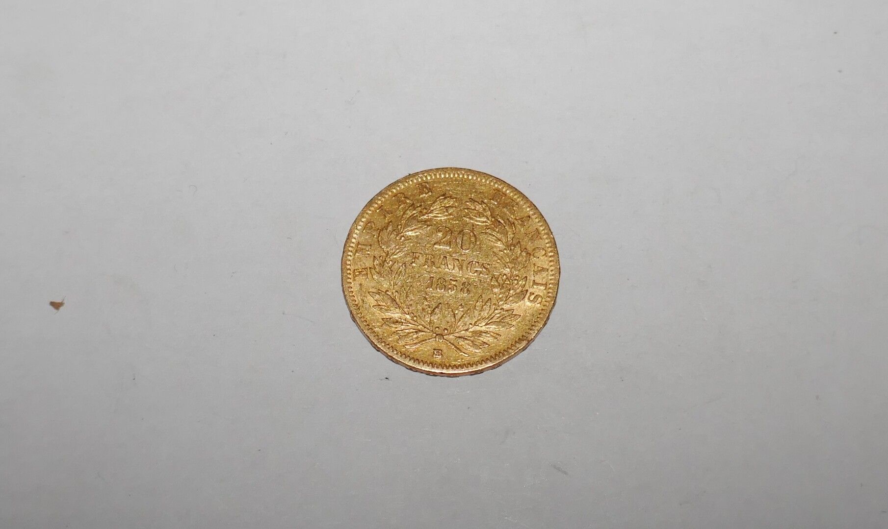 Null 一枚20法郎金币拿破仑三世Tête Nue 1858 BB（斯特拉斯堡），6.45克