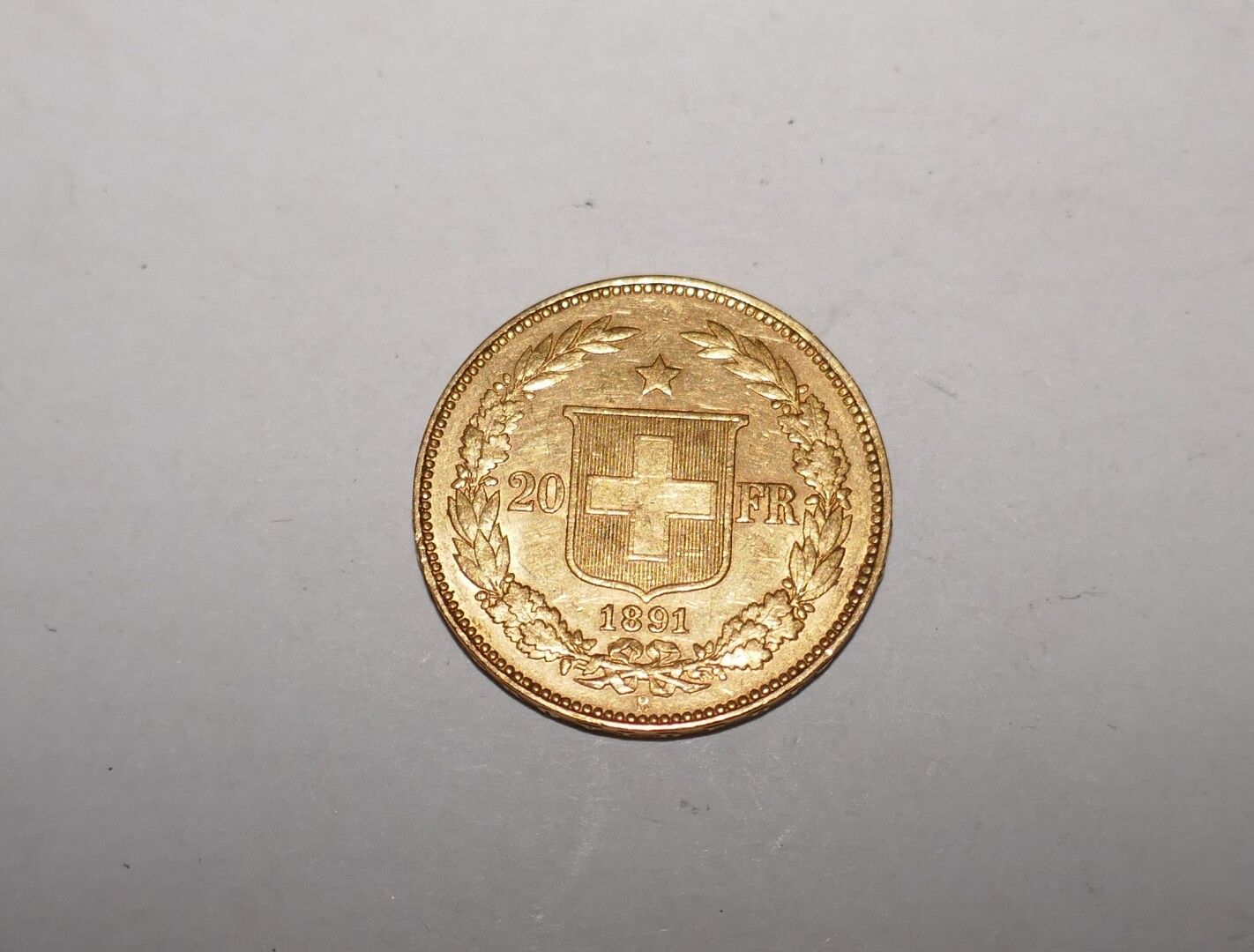 Null Una moneda de oro de 20 francos suizos de 1891, 6,45 gramos