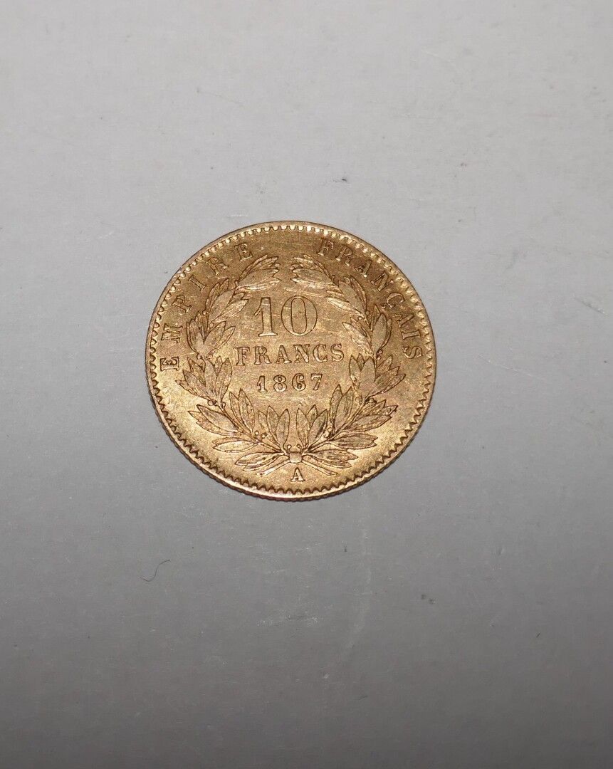 Null Eine 10 Franc Goldmünze Napoleon III Kopf Laureat 1867 A, 3,22 grs