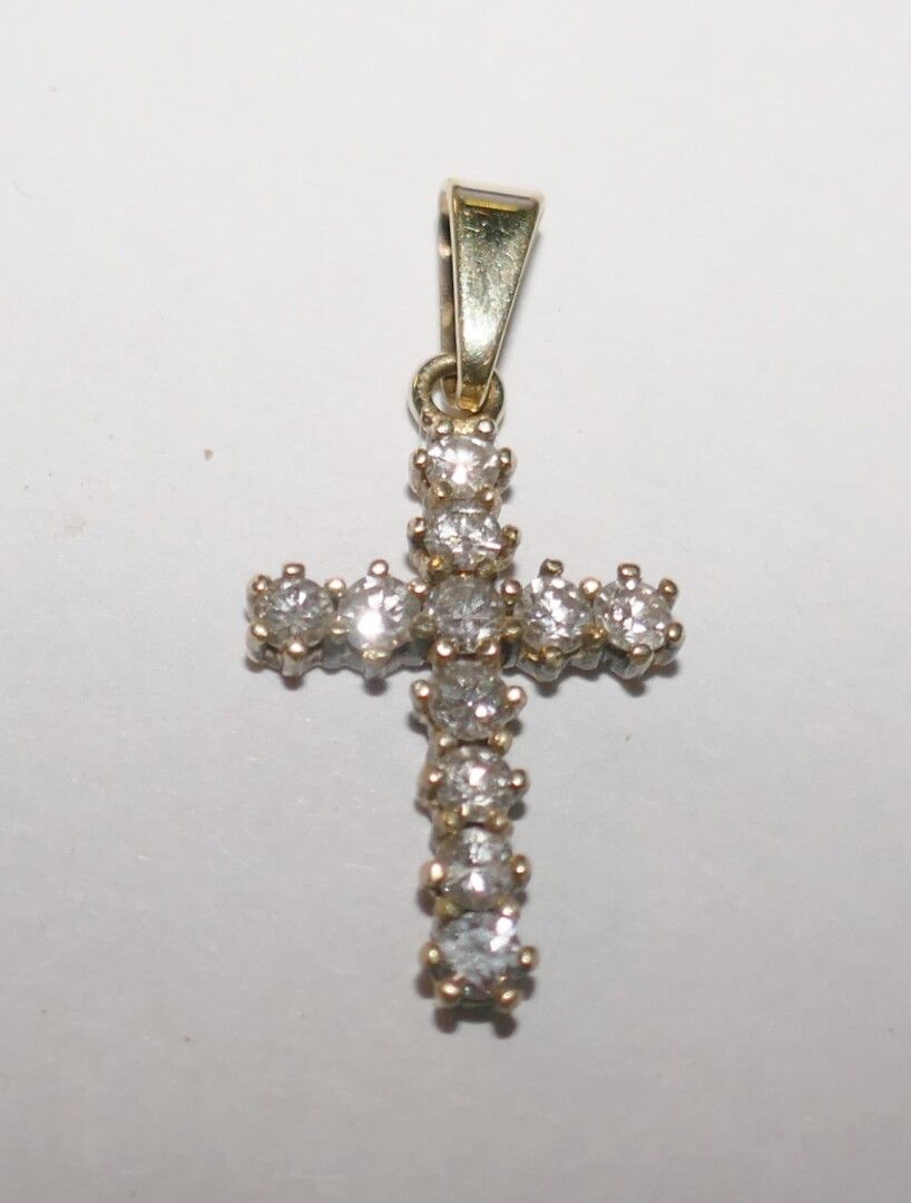 Null Pendente croce in oro 14K e diamanti, PB 1 gr, 2,5 x 1 cm