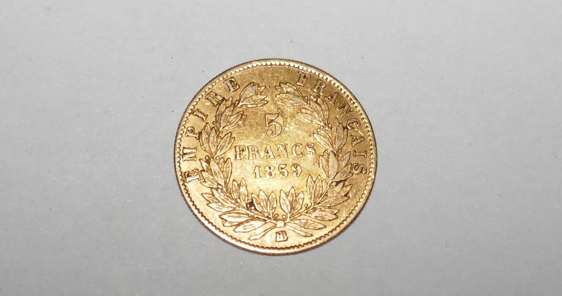 Null 拿破仑三世5法郎金币Tête Nue 1859 BB（斯特拉斯堡），1.61克