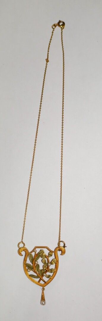 Null Jugendstil-Halskette aus Gold und Emaille, PB 5,9 grs, L. 40 cm