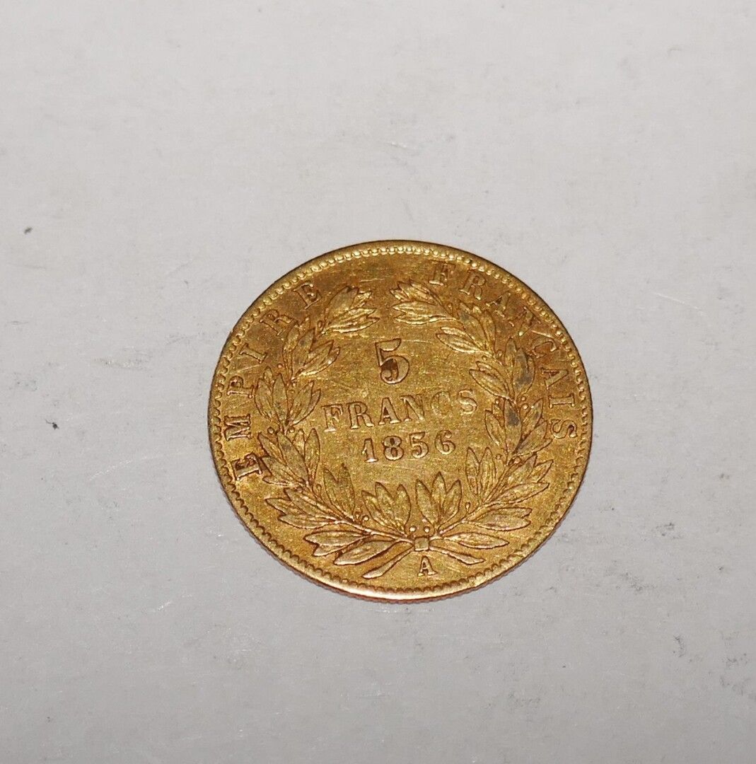 Null 一枚5法郎的拿破仑三世裸头金币1856 A，1.61克