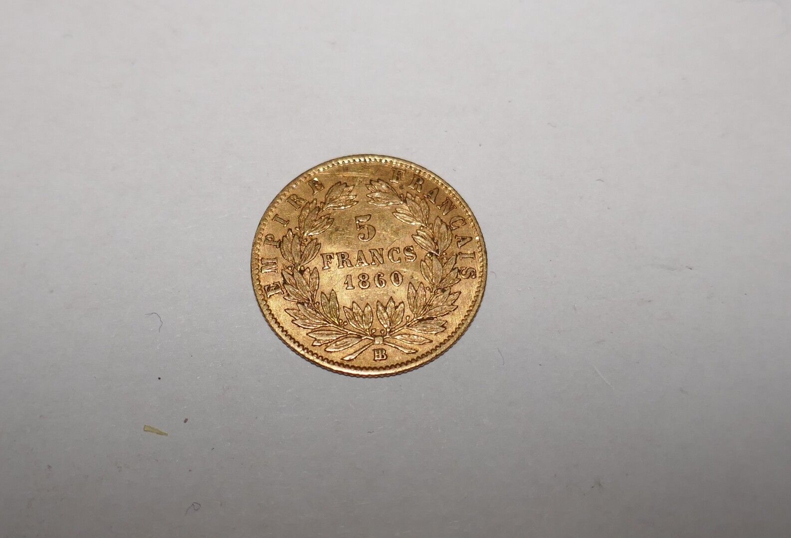 Null Una moneta d'oro da 5 franchi Napoleone III Testa Nuda 1860 BB (Strasburgo)&hellip;