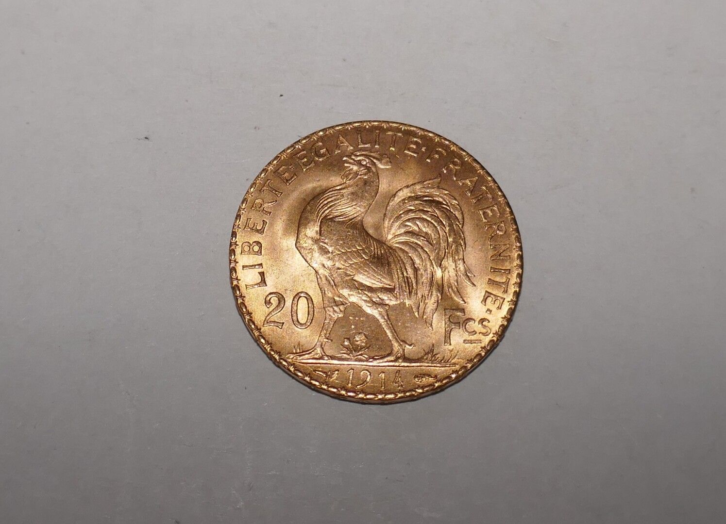 Null Eine 20 Francs Goldmünze Coq 1914, 6,45 grs