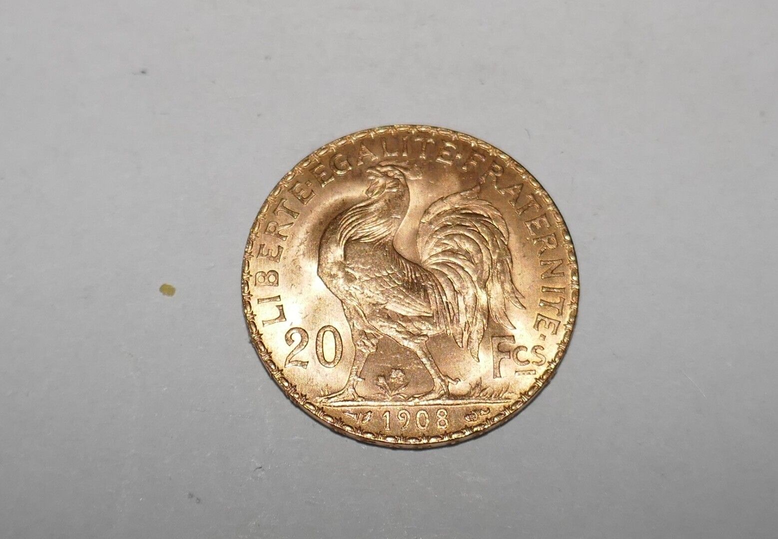 Null Eine 20 Francs Goldmünze Coq 1908, 6,45 grs