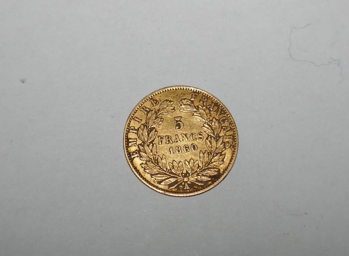 Null 一枚拿破仑三世裸头5法郎金币1860 A，1.61克