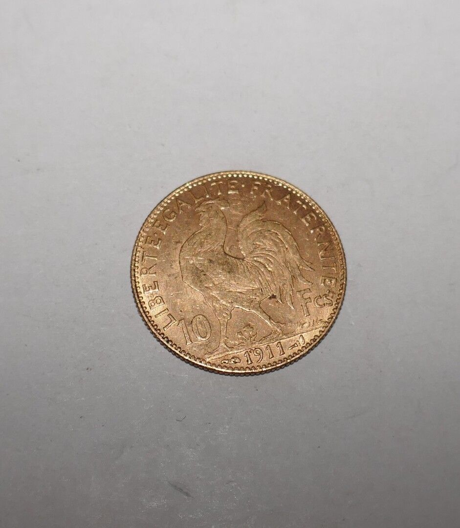 Null Eine 10-Francs-Goldmünze Coq 1911, 3,22 grs