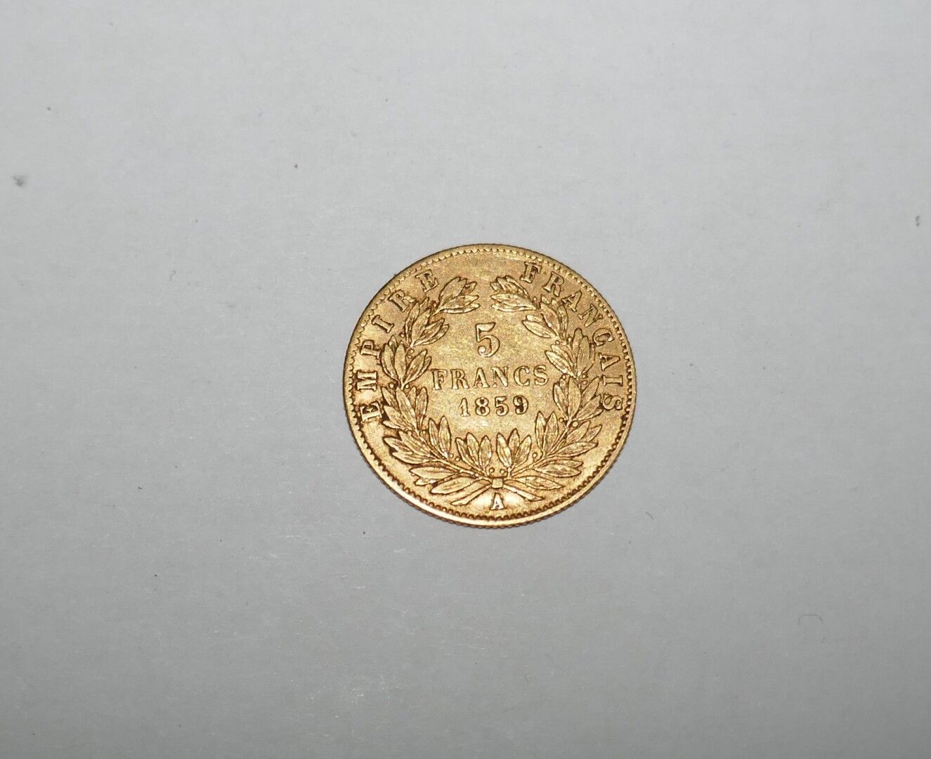 Null 一枚5法郎的拿破仑三世裸头金币1859 A，1.61克