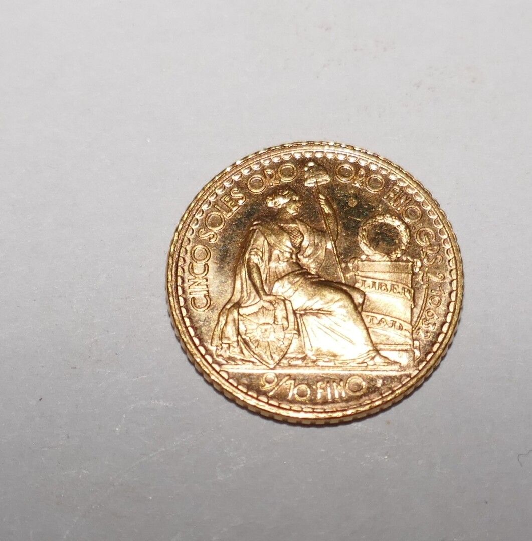 Null Una moneta d'oro da 5 Soles 1967, Perù, 2,3 grs, Fleur De Coin