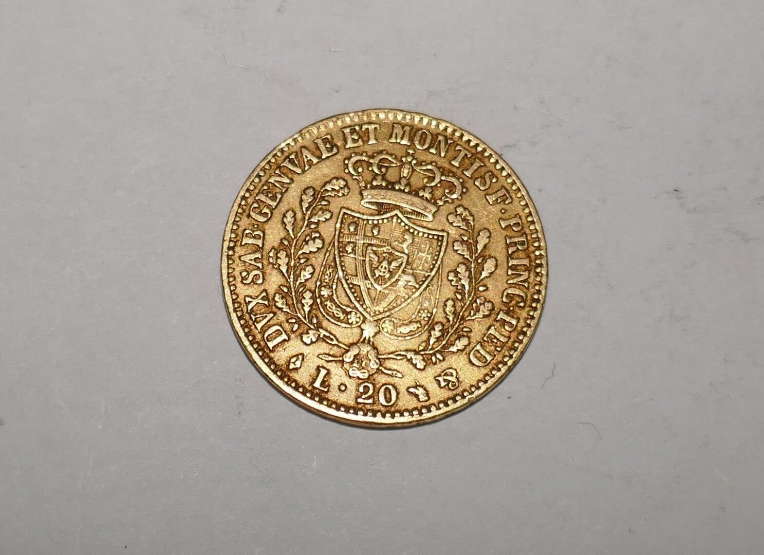 Null Una moneda de oro de 20 liras Carlos Félix Reino de Cerdeña 1826, 6,45 grs