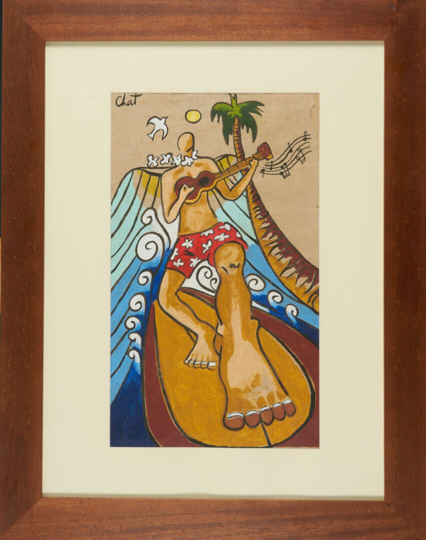 Null CHAT 

"Surfer mit Banjo" Gouache signiert oben links - 61 x 36 cm