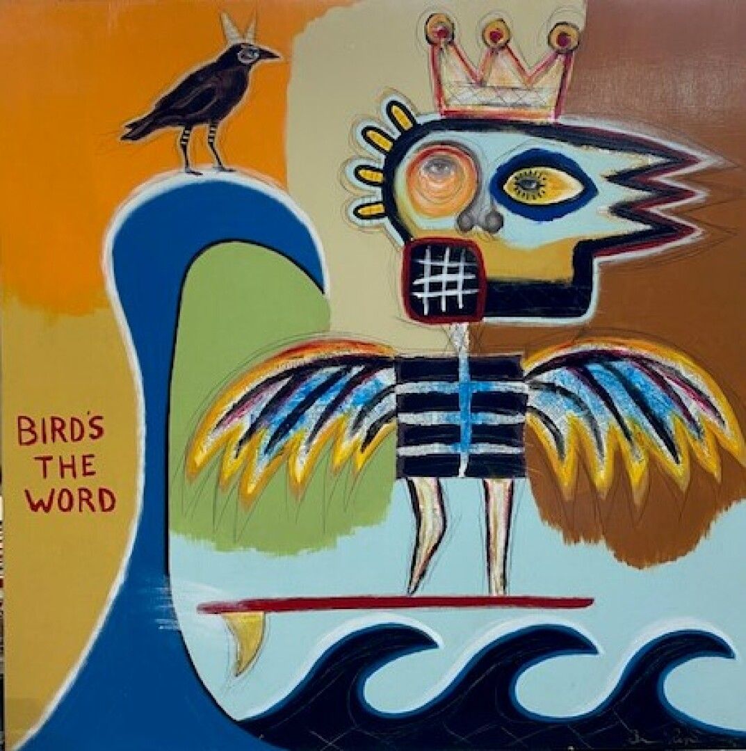 Null 雷诺兹-布鲁斯

"Bird's the word "画作，标题、日期为 "2012"，并在背面签名
