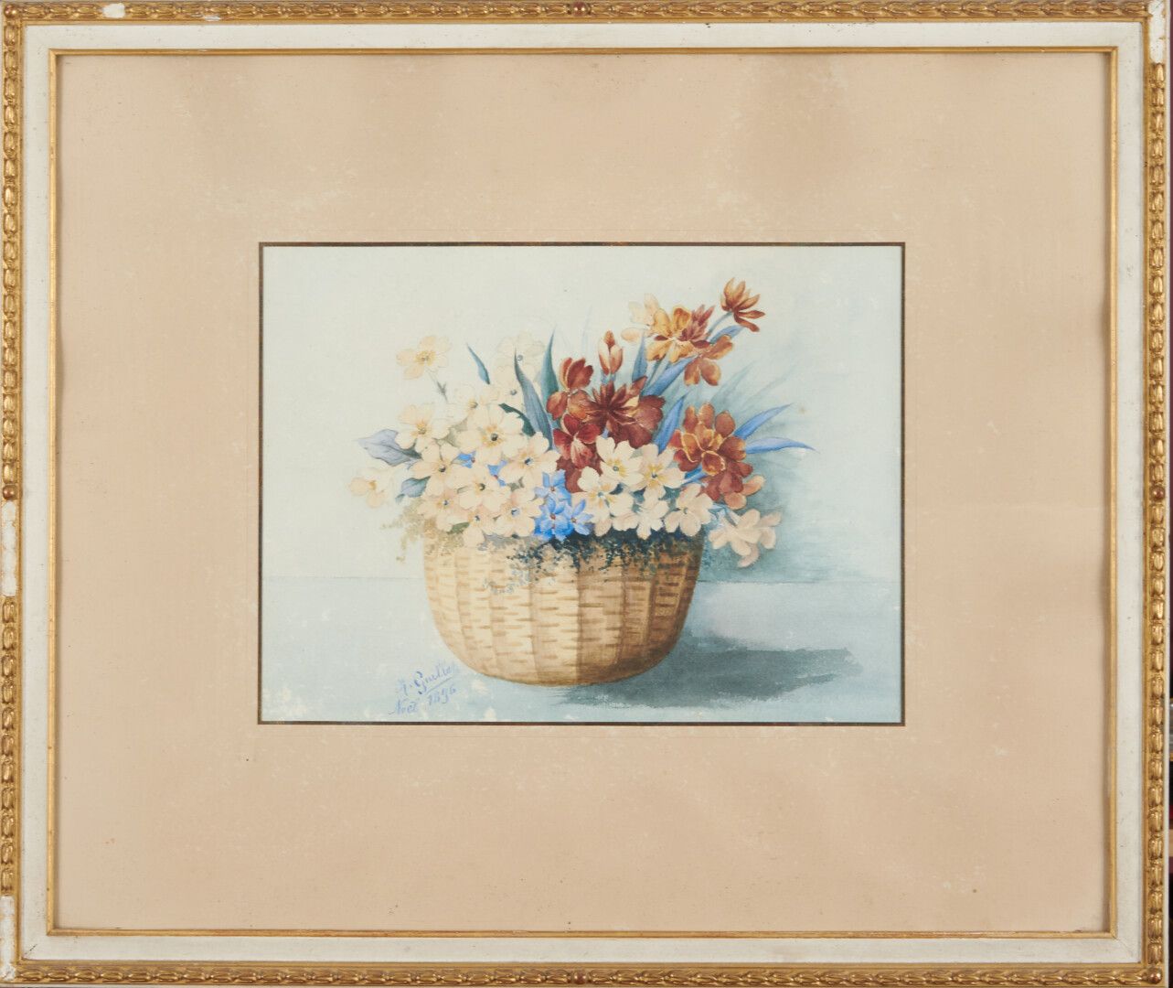 Null GUILLET H. 

"Fleurs" aquarelle signée en bas à gauche et datée Noël 1896 -&hellip;