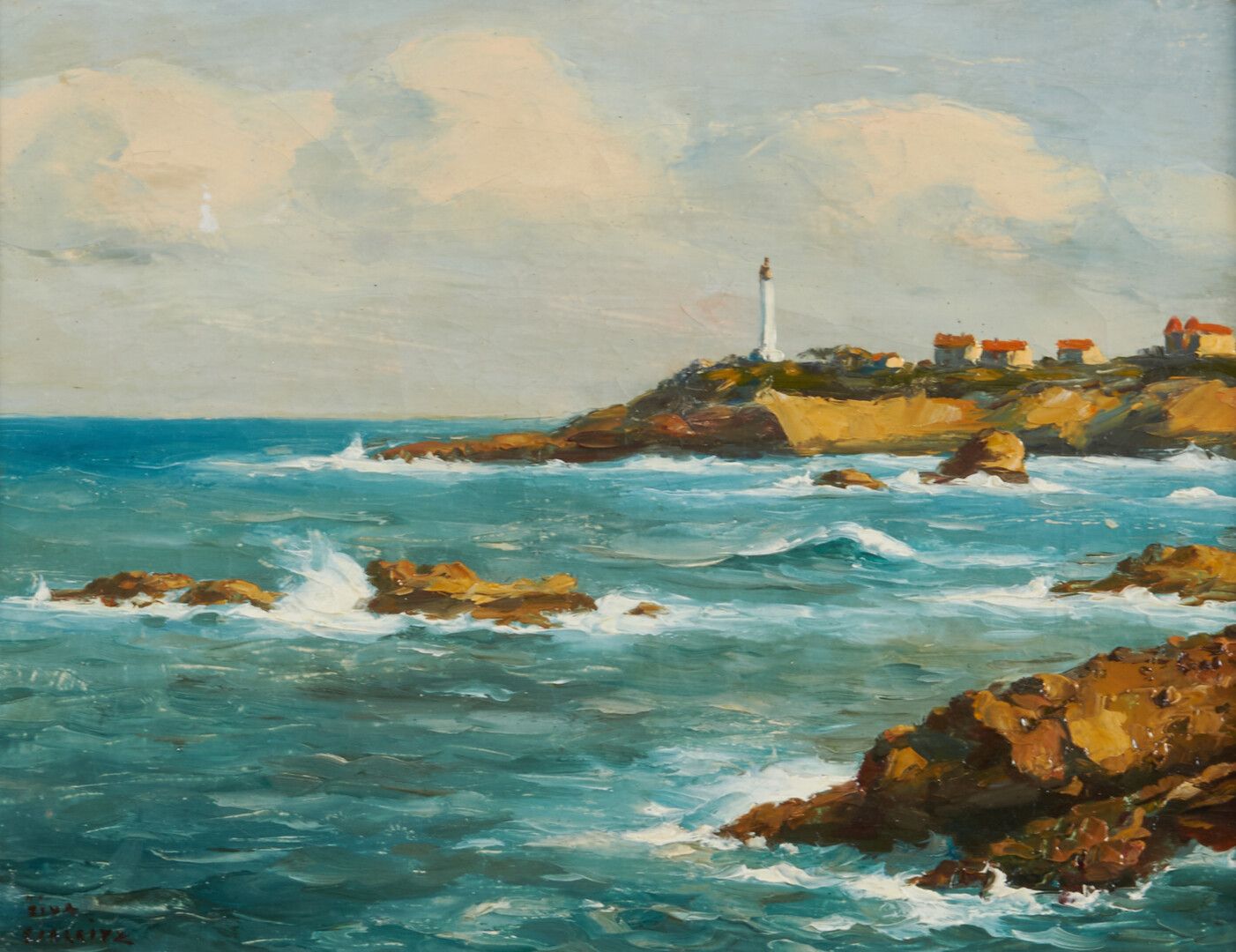 Null JIVA (1907-1974) 

"Marée basse devant le phare à Biarritz" huile sur toile&hellip;