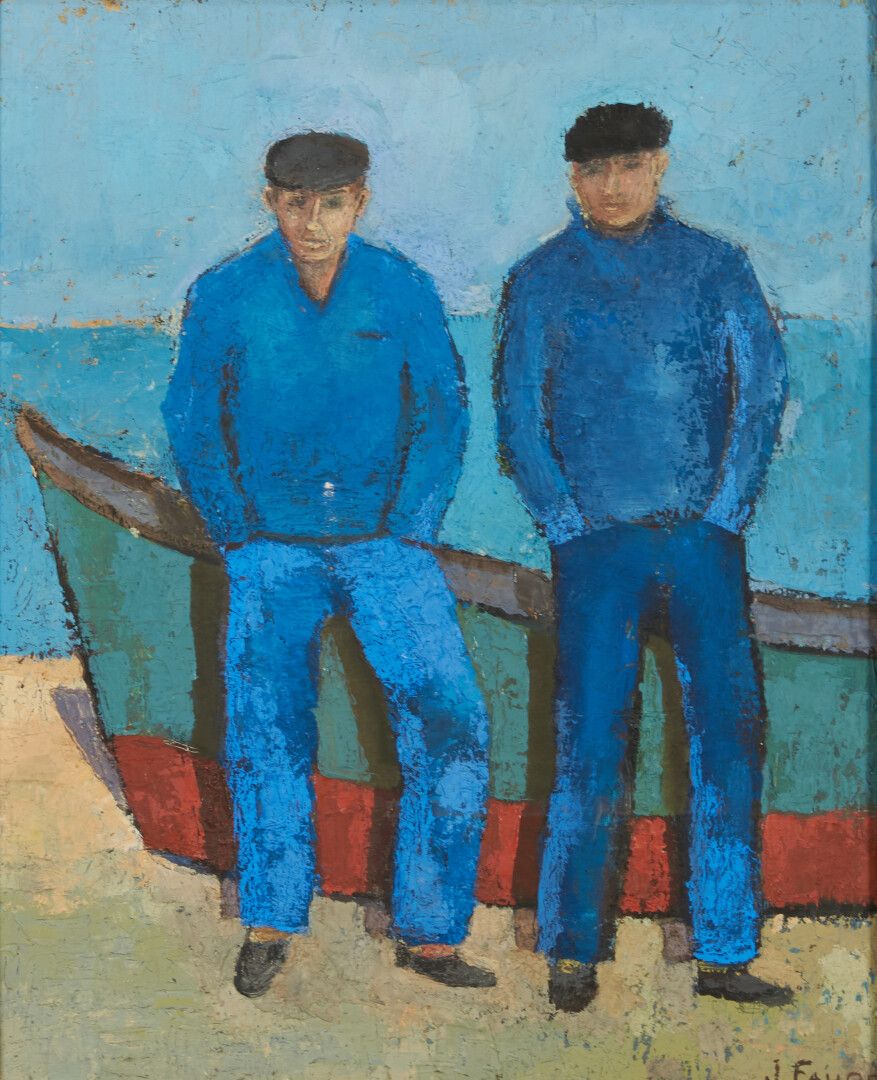 Null FAURE Jean (1913-1991) 

"Les pêcheurs et le bouquet" huile sur carton doub&hellip;