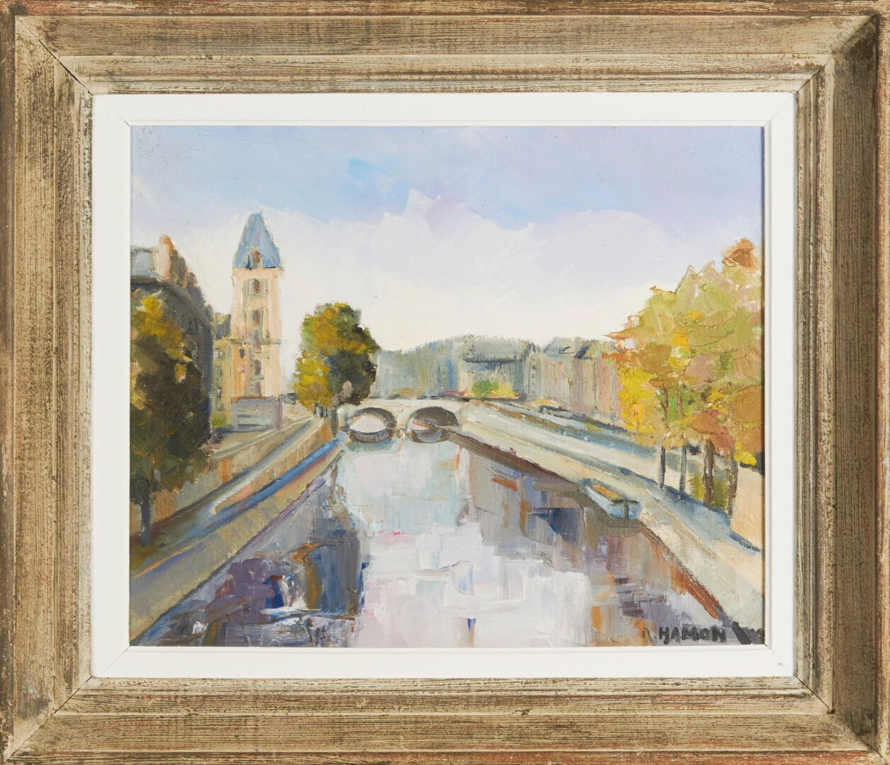 Null HAMON R. 

"La Seine du pont neuf " huile sur toile signée en bas à droite &hellip;