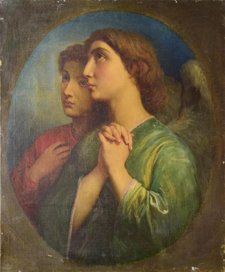 Null Ecole XVIIème "Les anges en prière" huile sur toile - 60 x 50