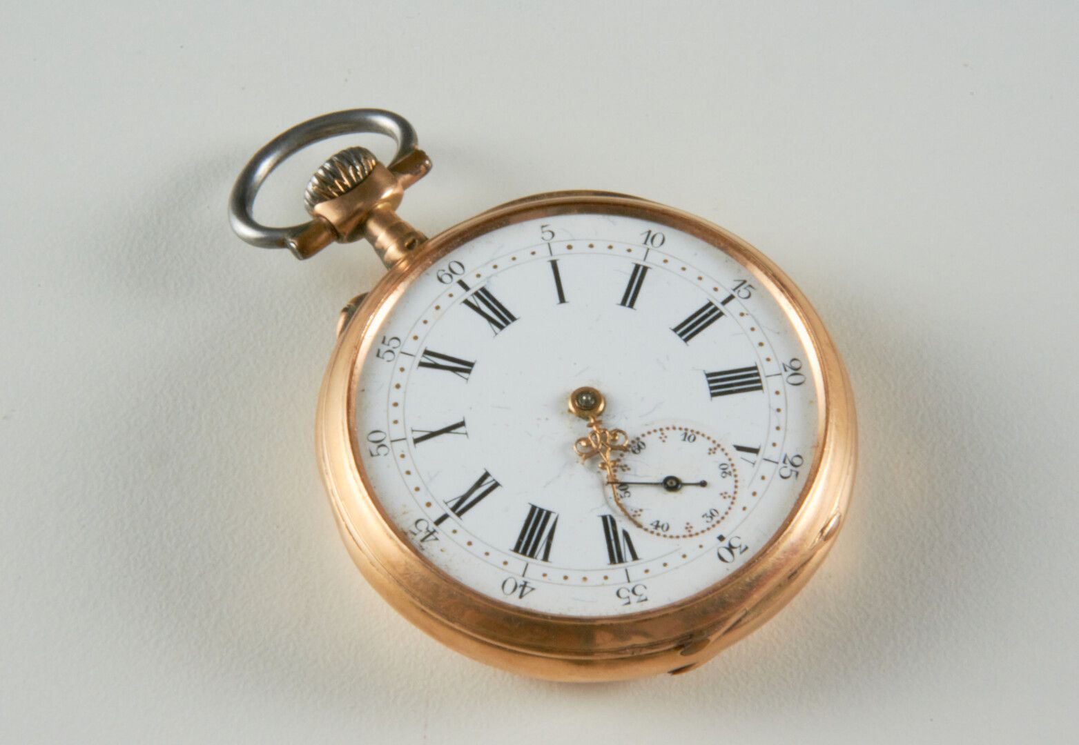 Null Un reloj de bolsillo de oro - peso bruto: 32g (le falta la aguja, el bisel &hellip;