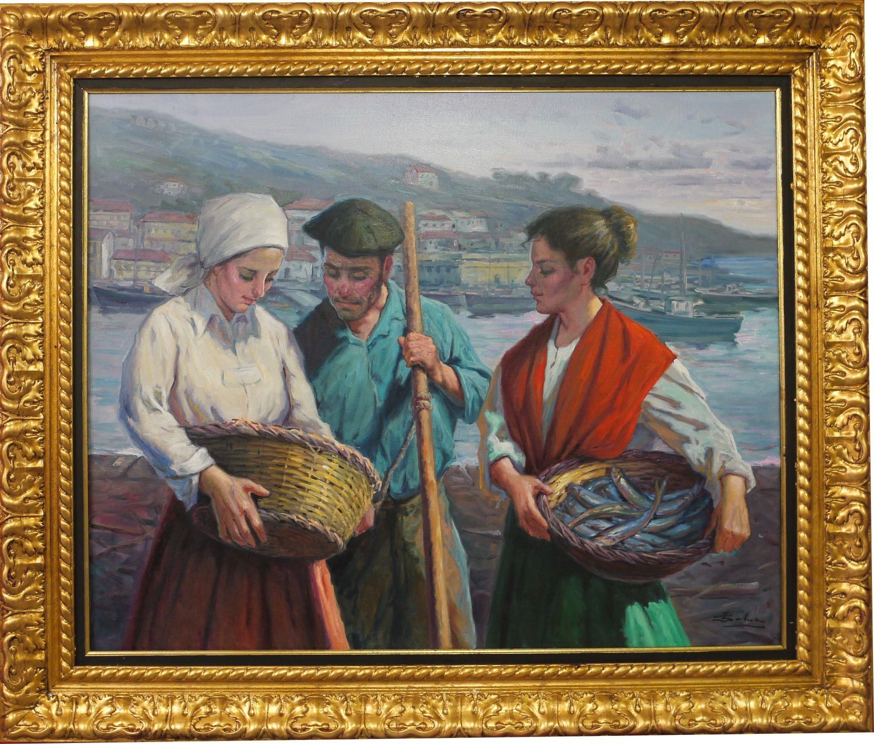 Null 苏莱尔-胡安 (生于1951年)

"钓鱼归来 "布面油画，右下角有签名，背面有Berneo Viscaya的位置 - 80x100