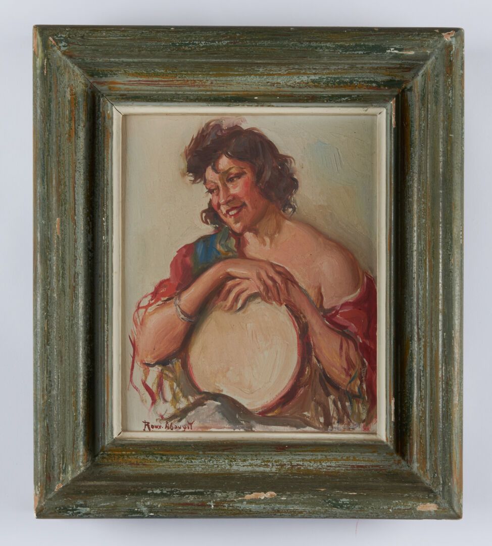 Null ROUX-ABOUGIT

"带手鼓的女人》油画，左下角有签名 - 27x21.5