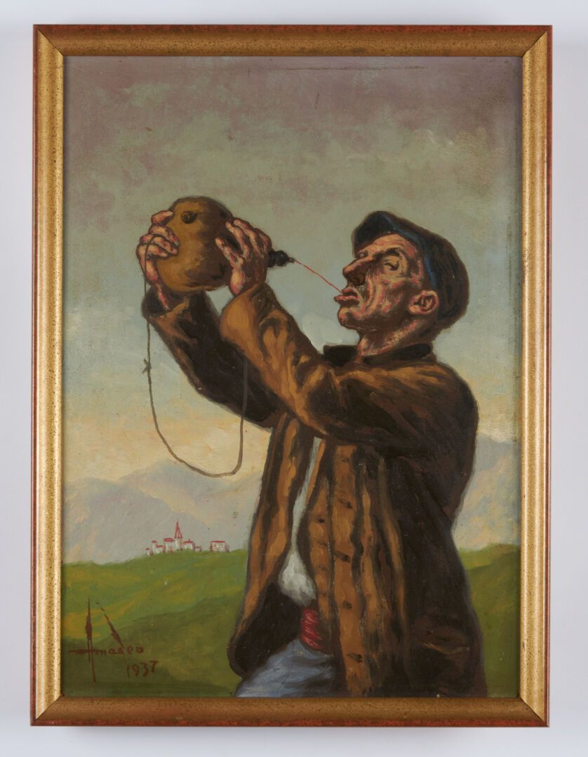 Null AMADEO

"带着葫芦的饮者"，板上油画，左下角有签名和日期，1937-38.5 x 27.5