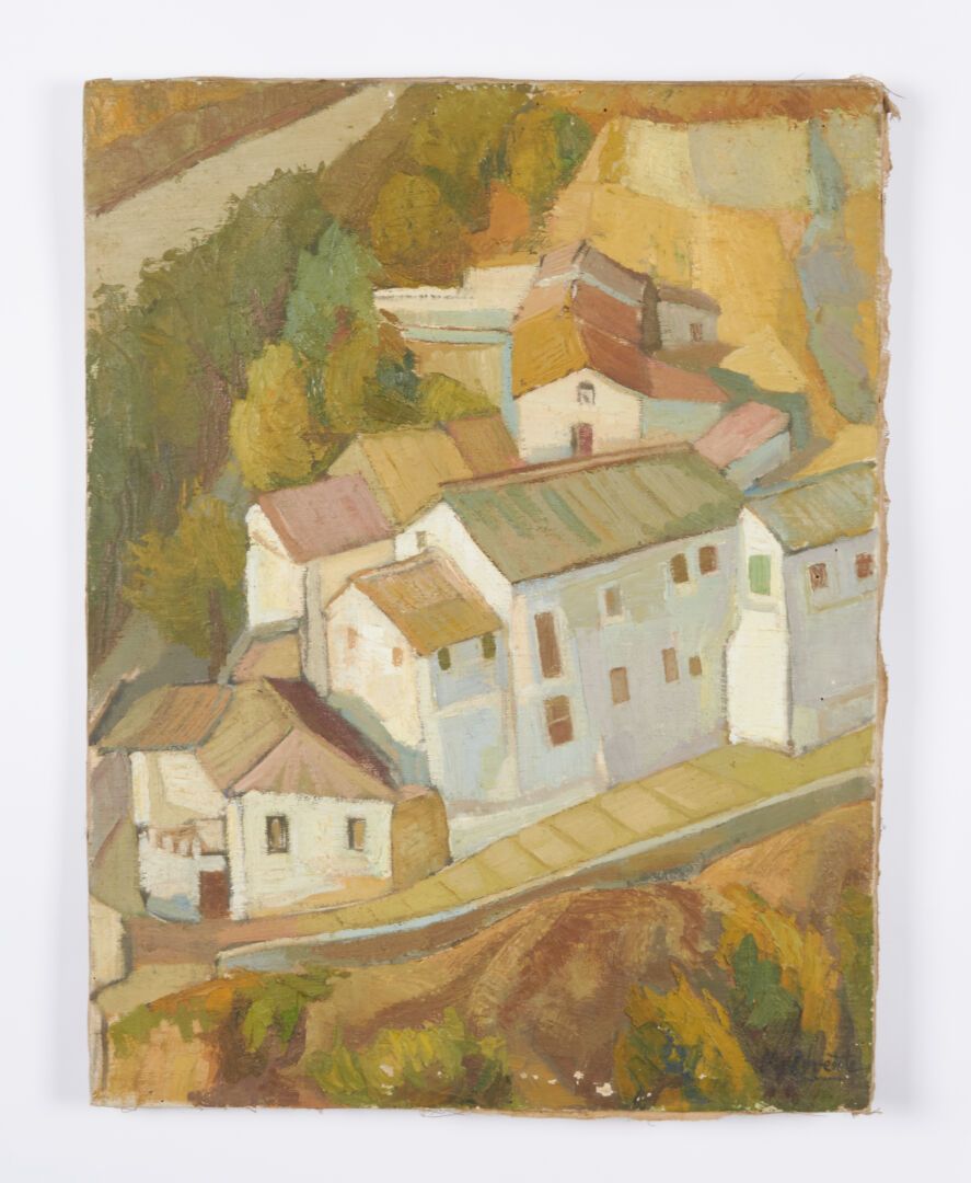 Null LOVENTE? M. 

"The village" oil on canvas signed lower right - 65,5 x 50 (m&hellip;