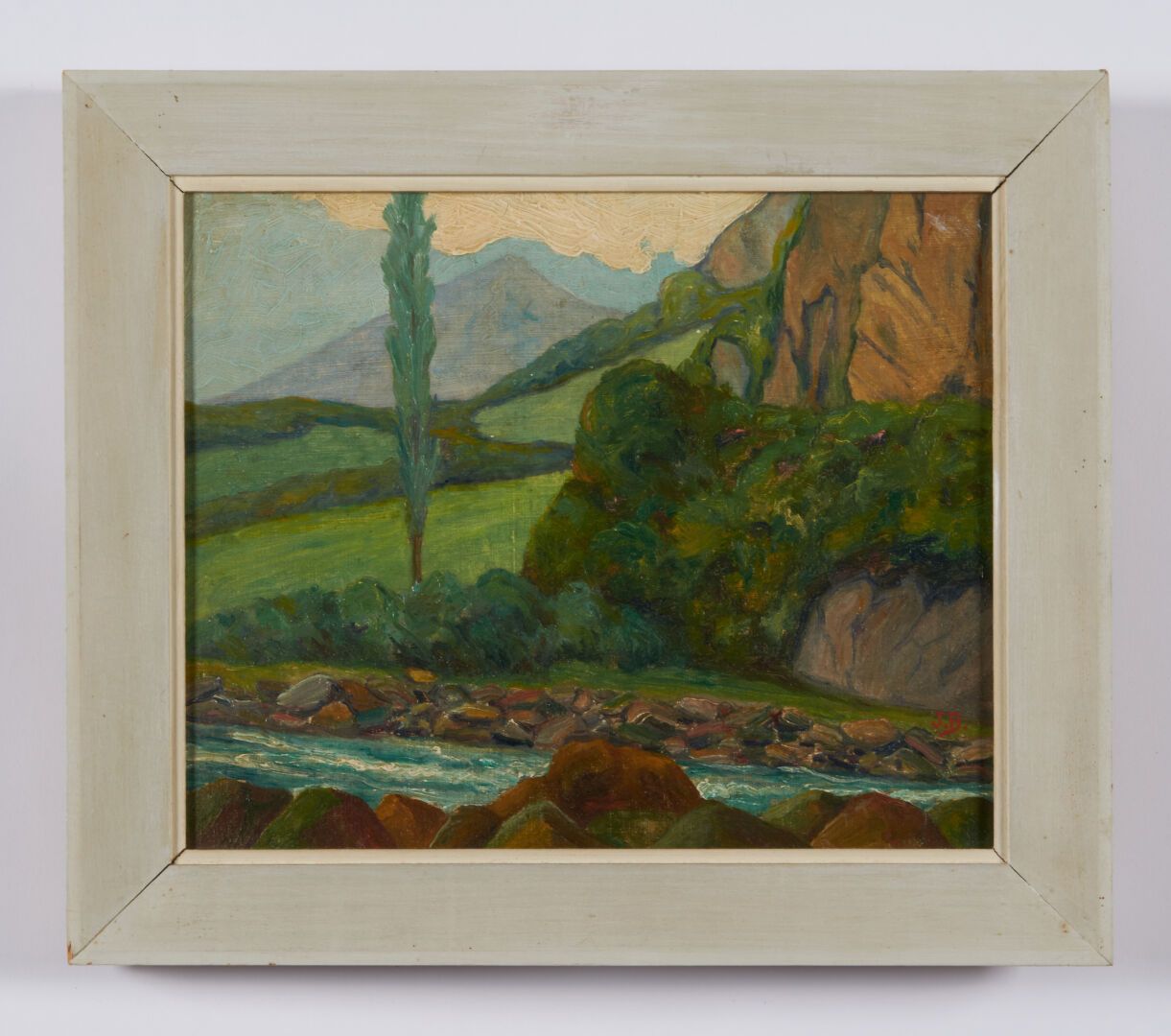 Null Modern School "Mountain Landscape" oil on canvas mounted on cardboard signe&hellip;