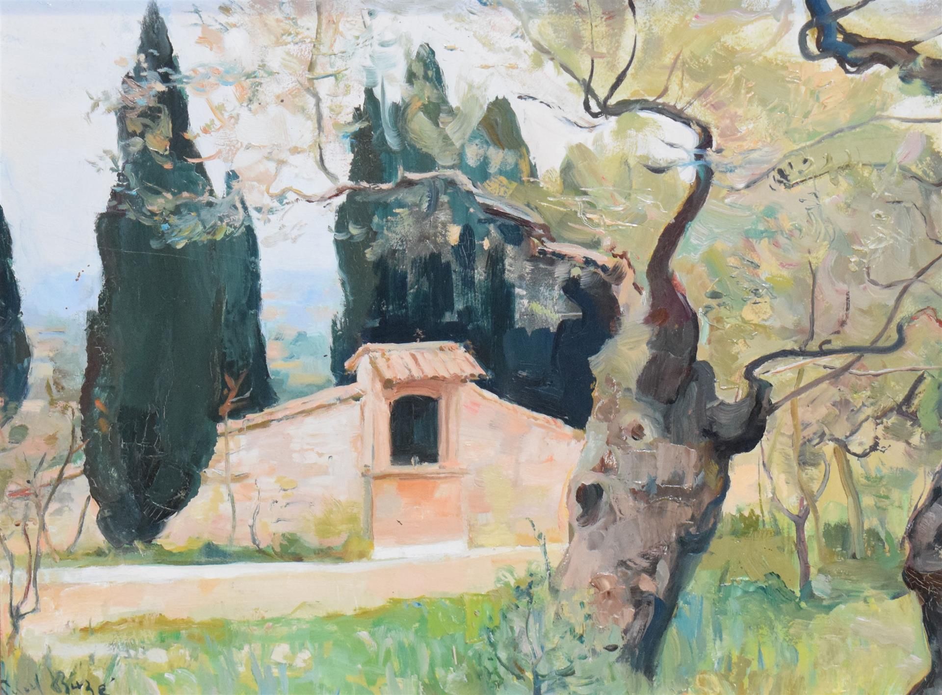 Null 巴兹-保罗(1901-1985)

"阿西西，圣达米安和圣克莱尔修道院 "油画板，左下角有签名，位于背面 - 27x35.5