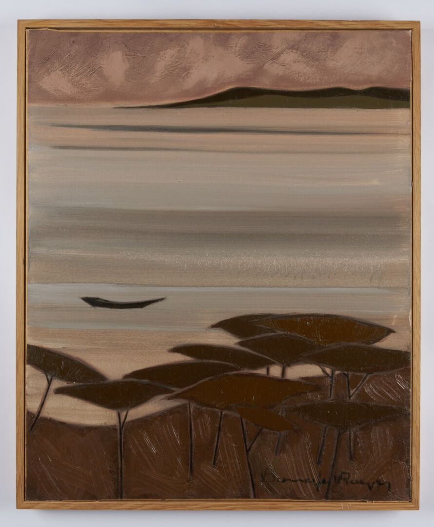 Null ROYER B. 

"Les pins au bord de l'eau" huile sur toile porte une signature &hellip;