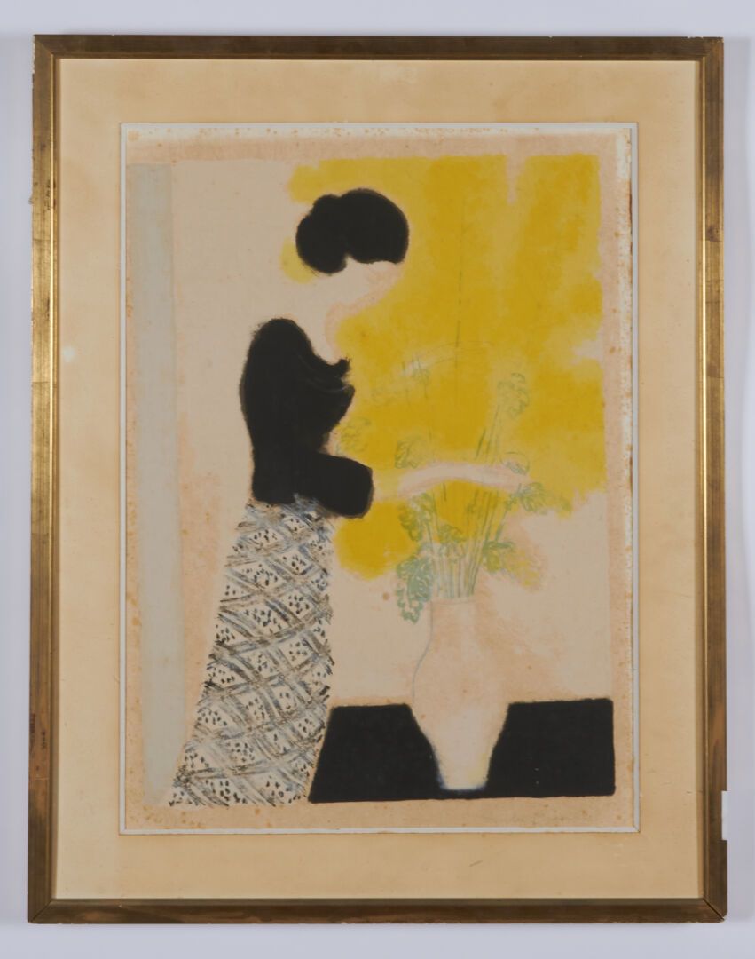 Null 安德烈(BRASILIER) (生于1929年)

"有花瓶的年轻女人 "石版画，右下角有签名，编号XL - 70x51（有皱纹，有坑洼）。
