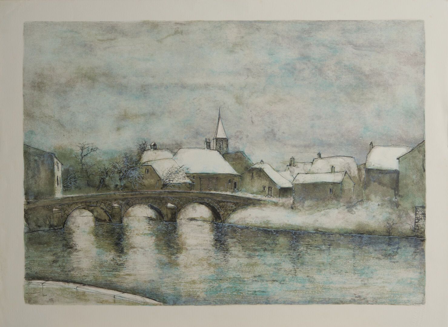 Null Modern School 

"Old bridge under the snow" lithograph, copy out of trade -&hellip;