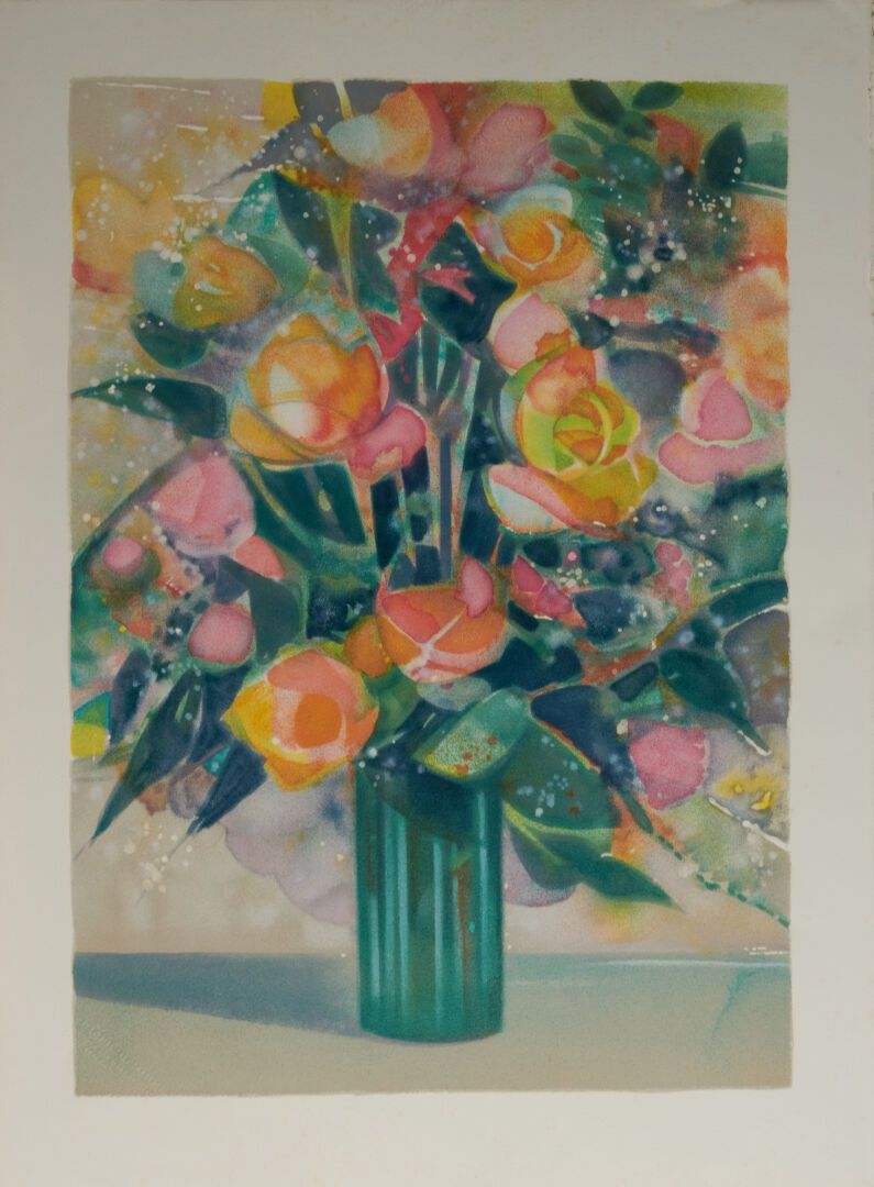 Null 希拉里-卡米尔 (1916-2004)

"Rose thé "石版画，背面有签名和标题 - 64x45