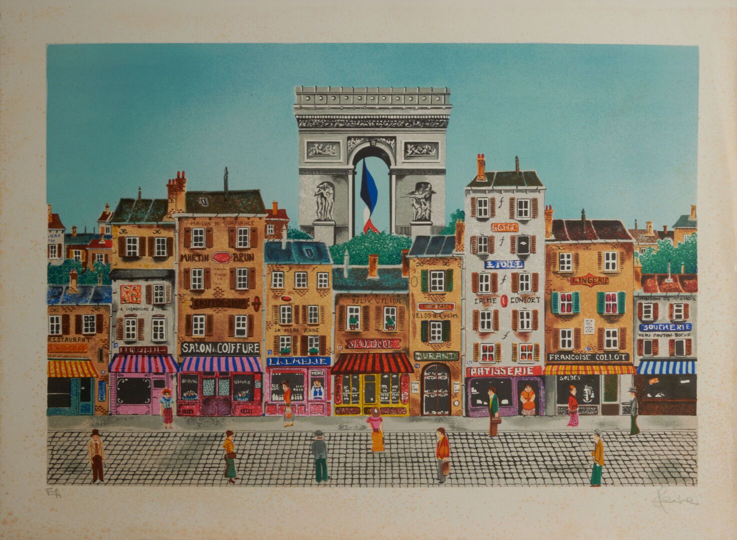 Null Moderne Schule 

"Paris" Lithographie signiert unten rechts unleserlich - 5&hellip;