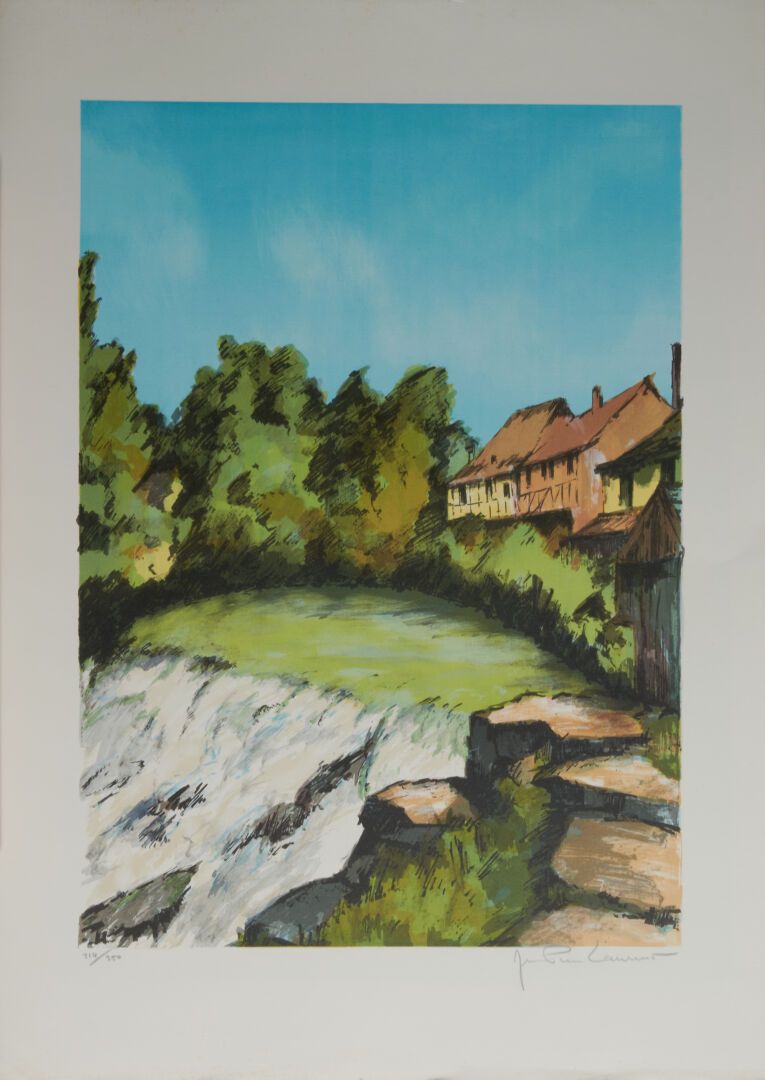 Null 洛朗-让-皮埃尔(生于1920年)

"山中的河流 "石版画，右下方有签名，左下方有编号214/250 - 75x53.5