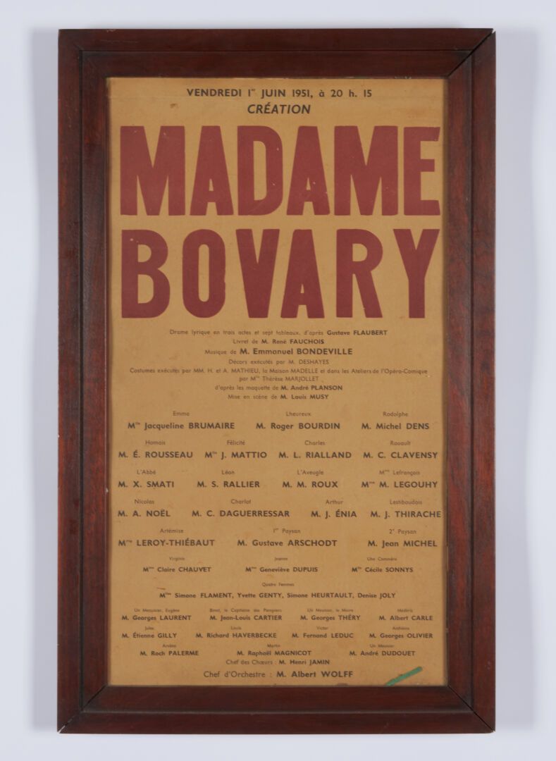 Null Une affiche "Madame Bovary" du vendredi 1er juin 1951 - 61x34 (tâches)