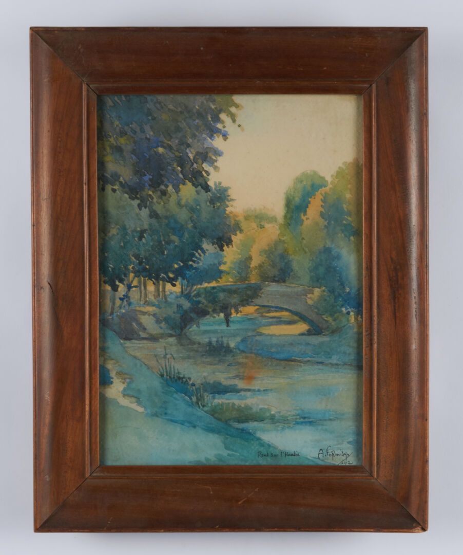Null FORMISYN A.

 "Hautie上的桥 "水彩画，右下方有签名，位于1912年，有日期 - 33x24.5