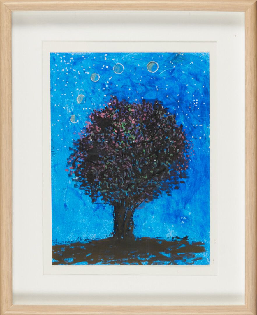 Null 阿布里尔-塞尔（生于1949年

"树 "纸上油画，右下角有签名和日期的2016年 - 35x26