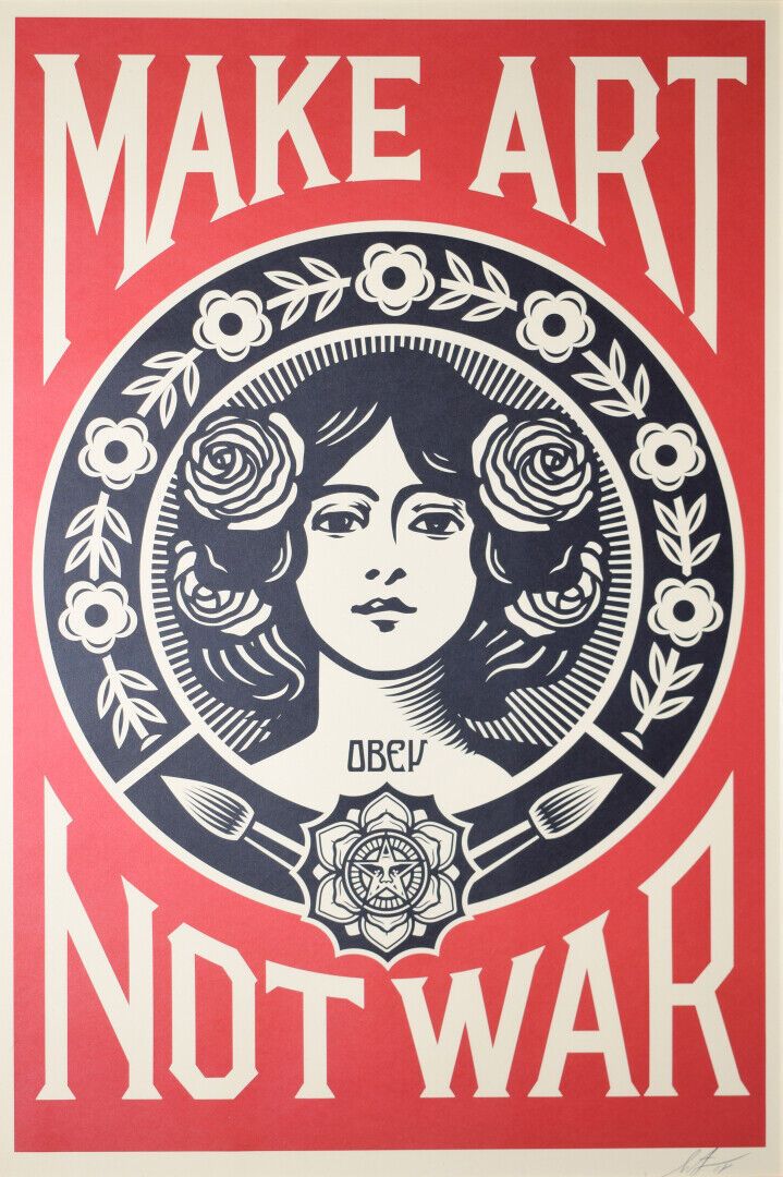 Null FAIREY Shepard (1970年出生)

"制造艺术而非战争 "海报，右下角有签名 - 91 x 61