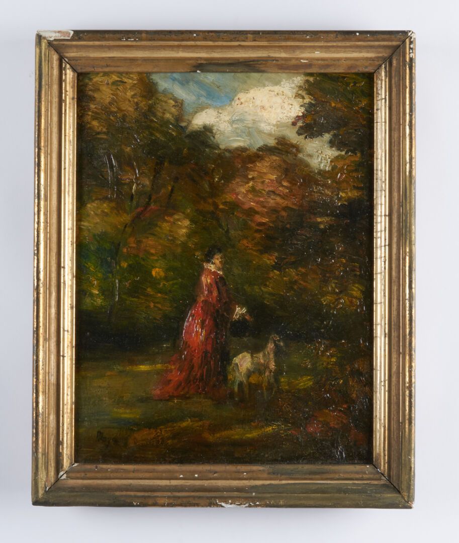 Null 阿拉尔-勒内(1908-1973)

"花园里的女人"，板面油画，背面有奉献和签名，左边有一个假的签名Moya - 35 x 26