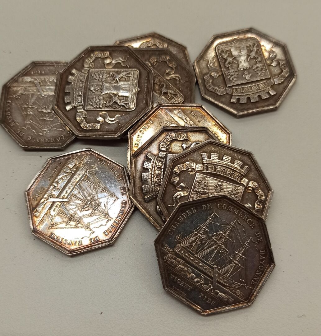 Null Eine Serie von zehn Münzen der Handelskammer von Bayonne, alle aus Silber -&hellip;